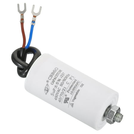 

Uxcell CBB60 5uF Run Capacitor AC450V 2 Wires 50/60Hz Cylinder with Screw 65x35mm