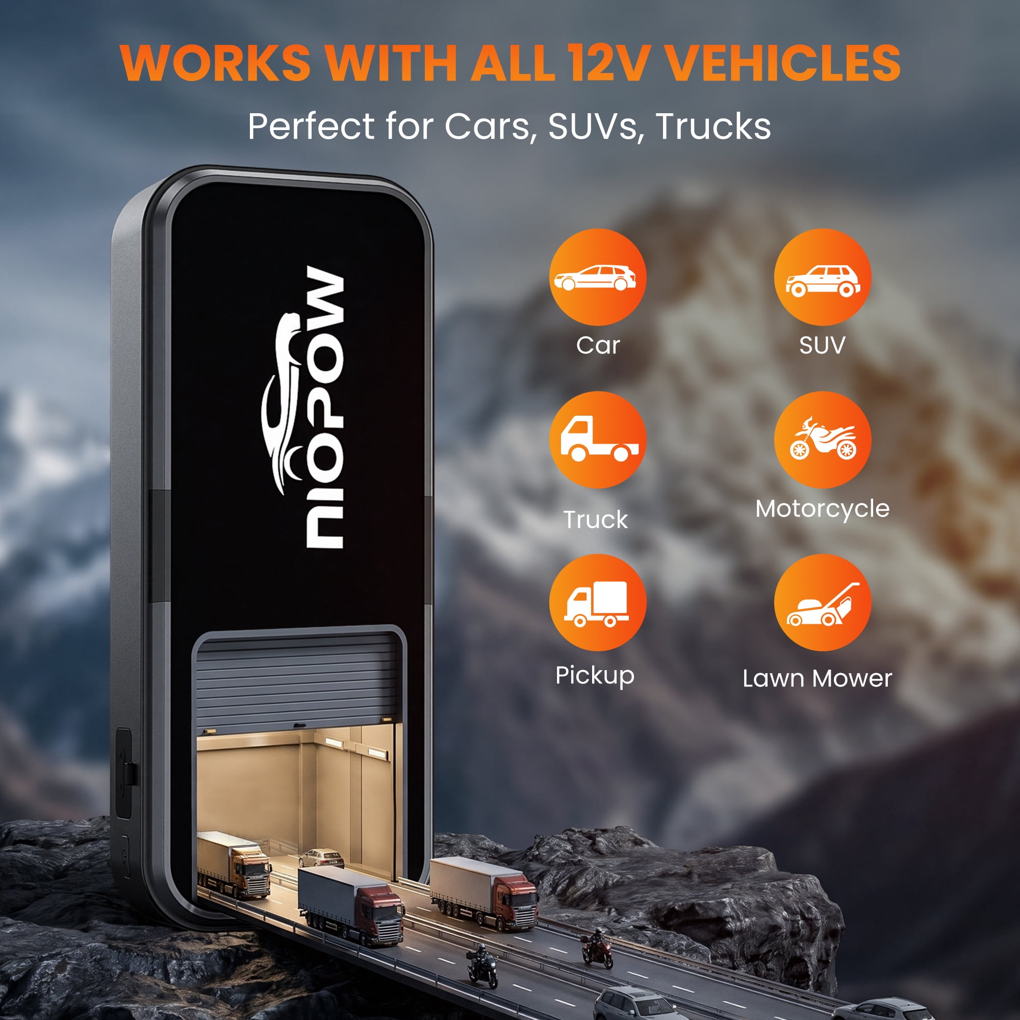 NIOPOW 5000A Car Battery Jump Starter, 12V 28800 mAh Portable Jump Pack(for 10L Gas and 10L Diesel Engines) with 3.3" Display, Emergency LED Light and Jumper Cable