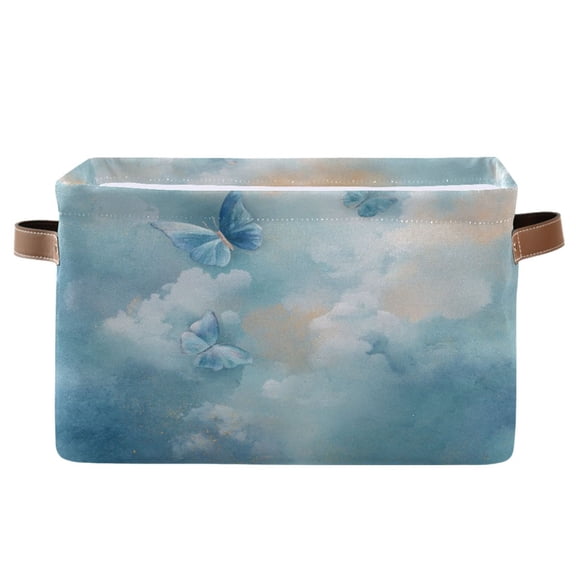 1-Pack Square Closet Organizers with Handles Open Basket Bins Watercolor Blue Butterflies Storage Basket for Home Office