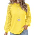 thumbnail image 4 of ZDNIXIAN Women Waffle Knit Casual Blouse ,Hollow Lace Raglan Puff Long Sleeve Top, Crew Neck Loose Fit Solid Color Pullover Shirt, 4 of 5