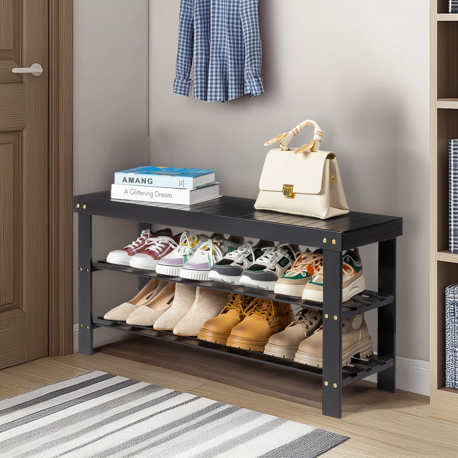 3 Tier Shoe Rack Seamless Top Bamboo