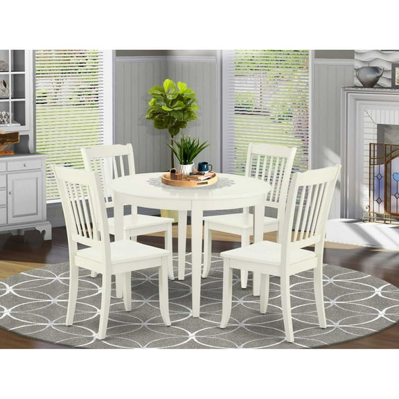 East West Furniture Dining Room Set Linen White, BODA5-LWH-W