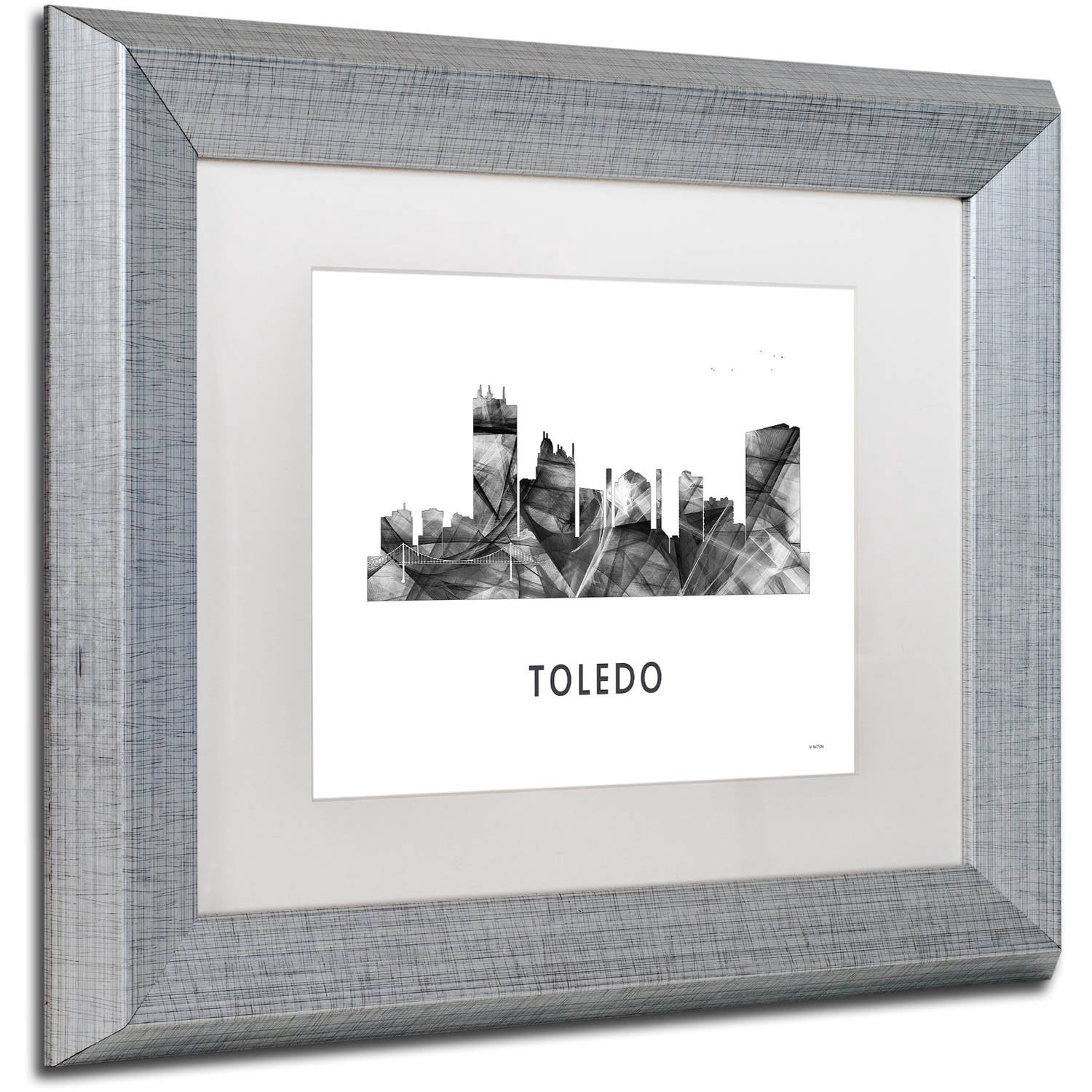 Trademark Fine Art 'Toledo Skyline WB-BW' Canvas Art by Marlene Watson, White Matte, Silver Frame