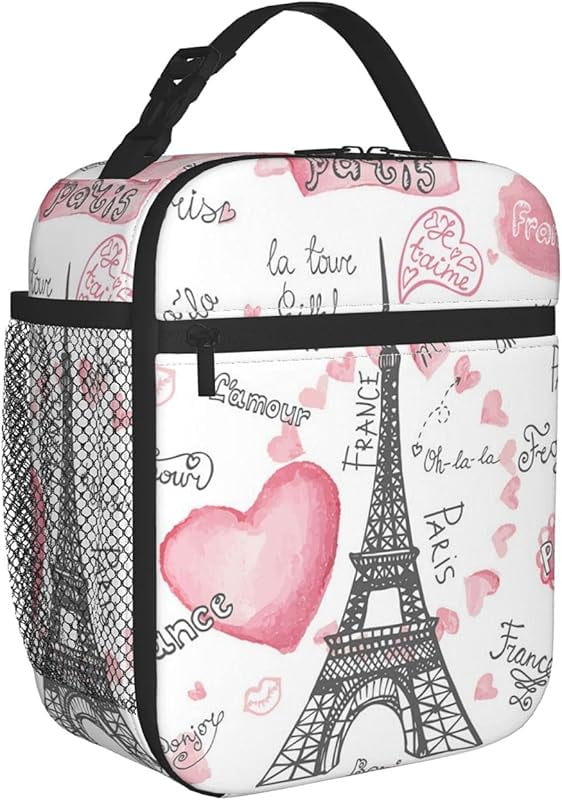 Eiffel Tower Love Lunch Box Insulated Soft Bag Reusable Cooler Bag For Women Men Work Picnic Hiking