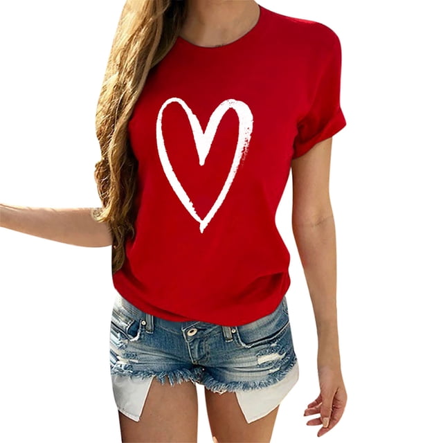 B91xZ Hauts à Manches Courtes pour Femmes Imprimé Col en V T-Shirt Blouses, Rouge TG