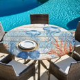 thumbnail image 6 of Blue Coastal Jellyfish Round Tablecloth 36-44 Inch Round Fitted Table Cloth with Elastic Edge, Nautical Sea Beach Starfish Coral Waterproof Table Cover Protector for Outdoor Picnic Party Dining, 6 of 9