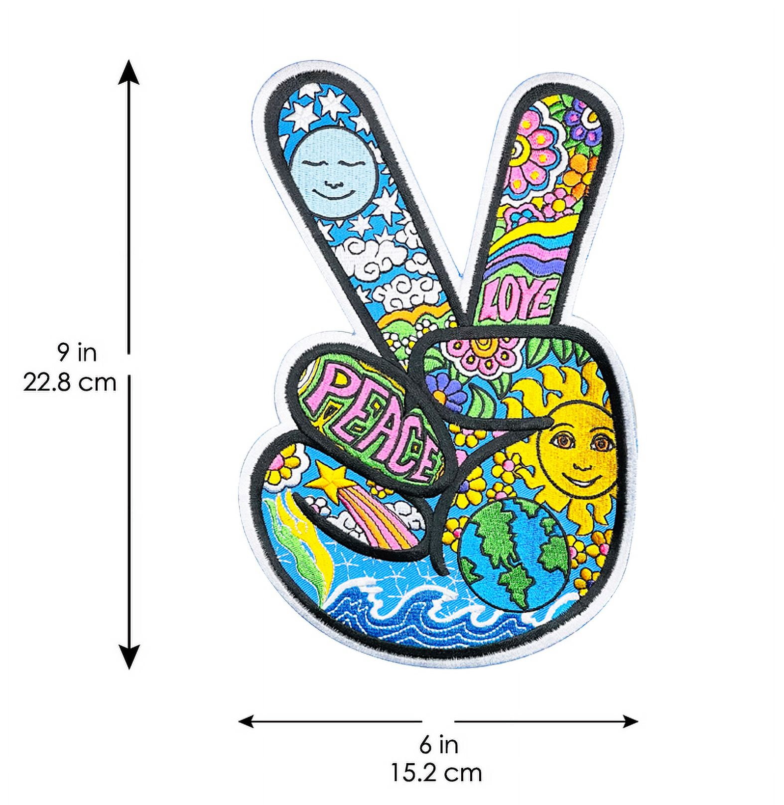 Dan Morris, Peace Hand Patch - High Thread Rayon Iron-on/Sew-on Extra Large - 9 Inch, Multicolor