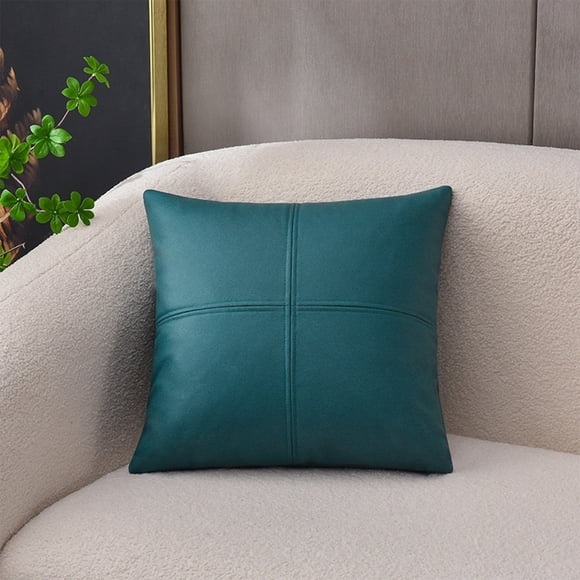 Faux Leather Throw Pillow Covers 17.71 Inches, Brown Leather Pillow Covers, Hand Stitched Leather Decorative Throw Pillows for Couch Sofa Bed Living Room Home Garden