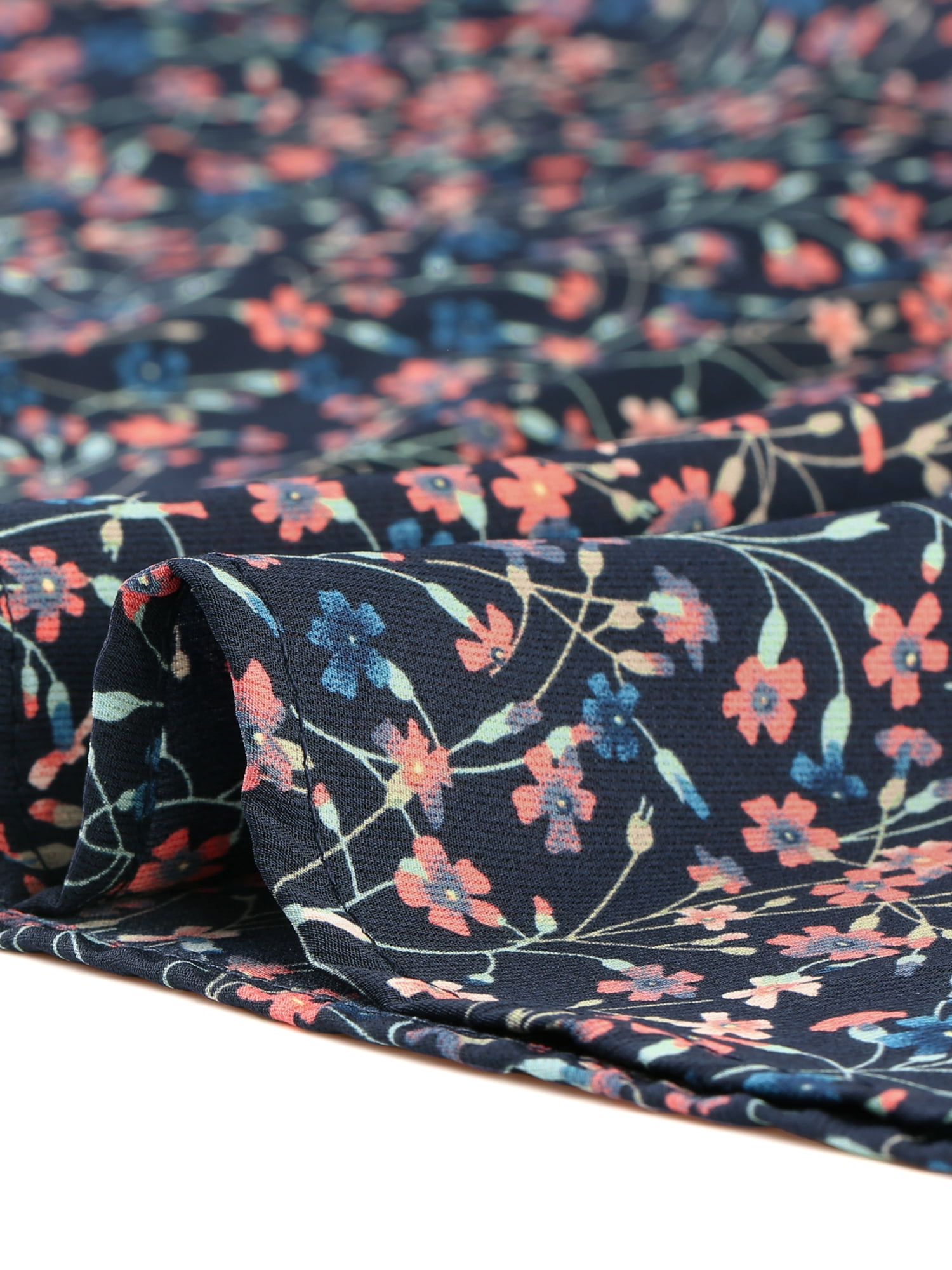 Unique Bargains Women's Contrast Collar Button Front Vintage Floral Shirt Dresses S Dark Blue