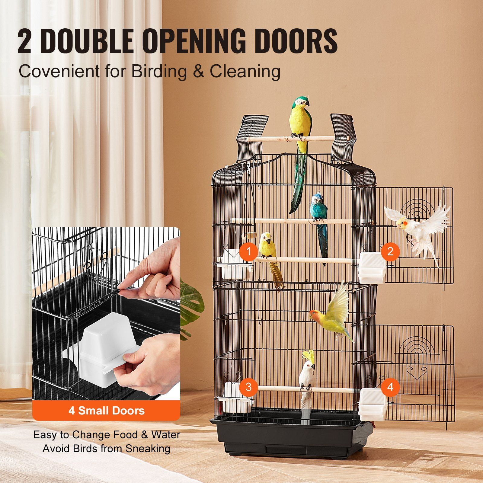 41 Inch Open Top Large Parrot Bird Cage Hanging Travel Flight Birdcage with Swing Perch for Parakeets Finches Canaries Lovebirds Cockatiels Budgies Quaker Conures
