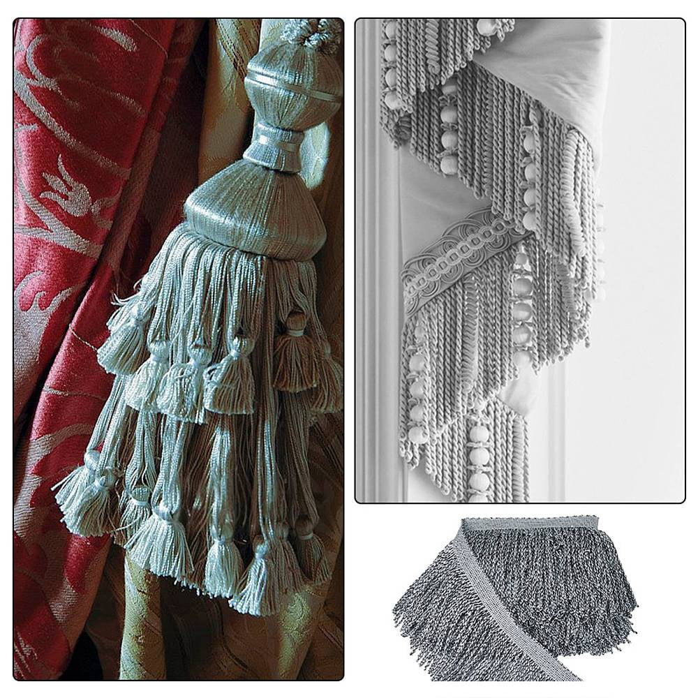 4M Polyester Tassel Lace Ribbon Fringe Lace Trim Macrame Lace Ribbon Gray 6-1/8~6-1/4 inch(155~160mm) about 4.37 Yards(4m)/Bag