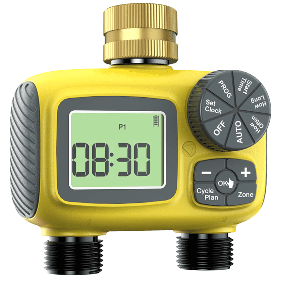 INSOMA Sprinkler Timer Outdoor with Brass Swivel Water Timer for Garden Hose 2 Zone Programmable/Rain Delay/Manual/Automatic Irrigation Controller-Sprinkler System for Garden/Lawn/Yard/Pool