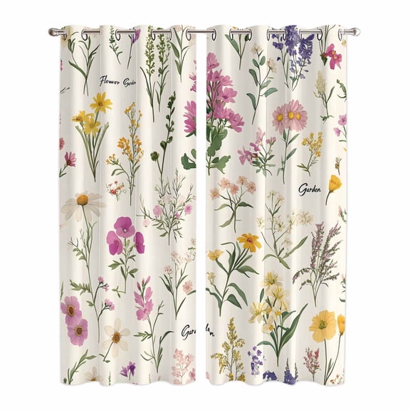 Wildflowers Kitchen Curtains 96 Inch Length, Blossoming Botanical Prints Garden Floral Grommet Top Bedroom Living Room Curtains, Light Filtering Cafe Curtain Drapes 2 Panels Set 104''x96''