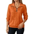 thumbnail image 2 of Quarter Zip Pullover Women 2025 Fall Winter Long Sleeve Collared Cable Knit Plain Sweatshirt with Pockets Pullover Tops, 2 of 7