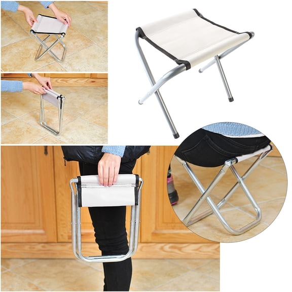 FONDOTIN Foldable White Camping Stool with Heavy Duty Metal Frame and Fabric Seat for Outdoor Use