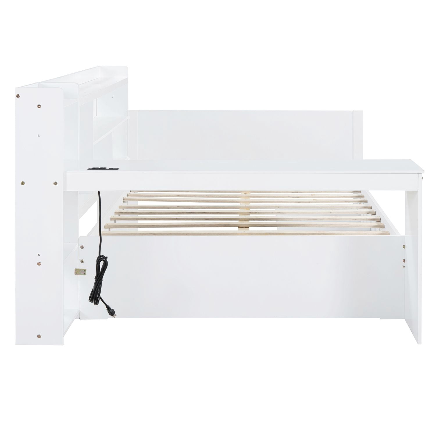 Full Size Wooden Daybed with Desk, USB Ports, 3 Drawers, and Side Storage, Pine Wood Frame, 92.1 in