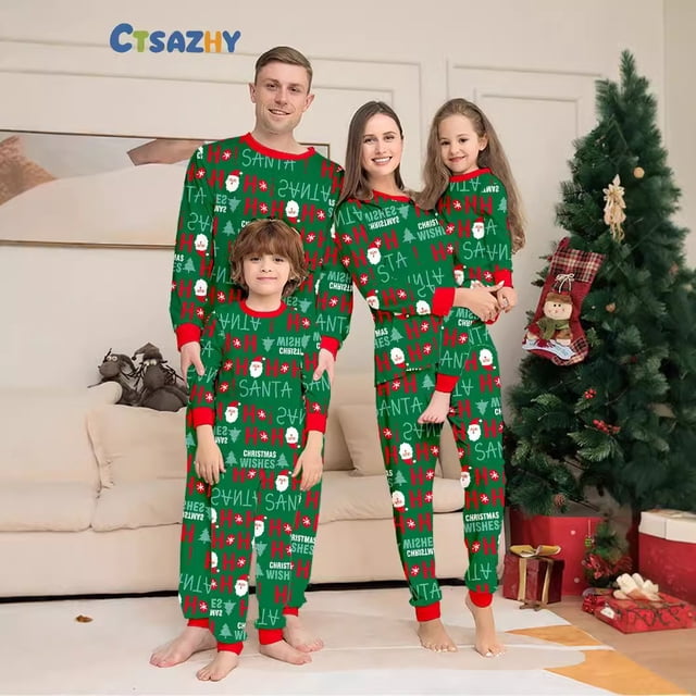 Conjunto de pijamas estampados de manga larga y cuello redondo para padres e hijos, nuevo hogar familiar navideño europeo y americano