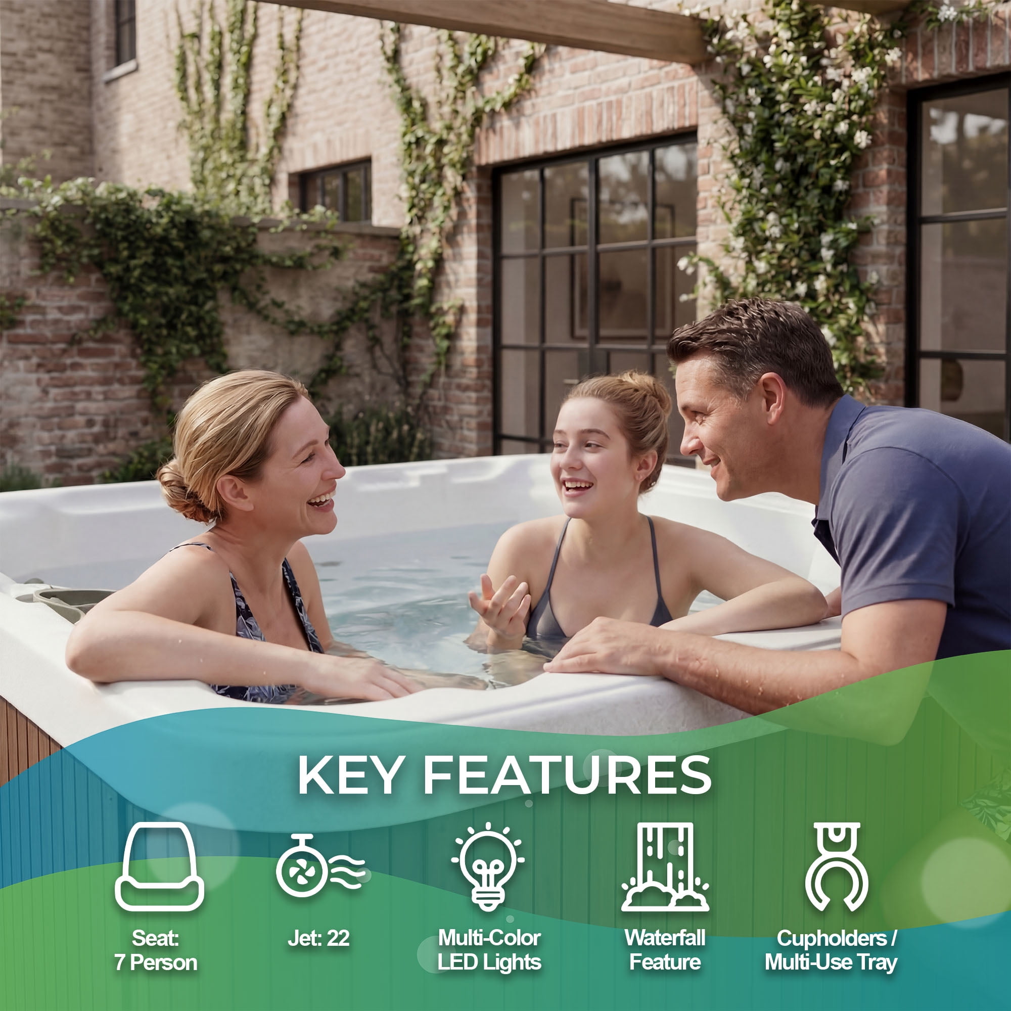 Lifesmart LS450DX™ 7-Person 22-Jet Plug & Play Outdoor Spa, Arctic White/Espresso Brown