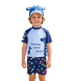 thumbnail image 1 of HXWCHs Boys Swim Trunks Mesh Liner Adorable Boys Swim Set Short Sleeve Rash Guard Tee with Trunks and Matching Bottoms for Kids Beach Pool 6-7 Years Blue, 1 of 7