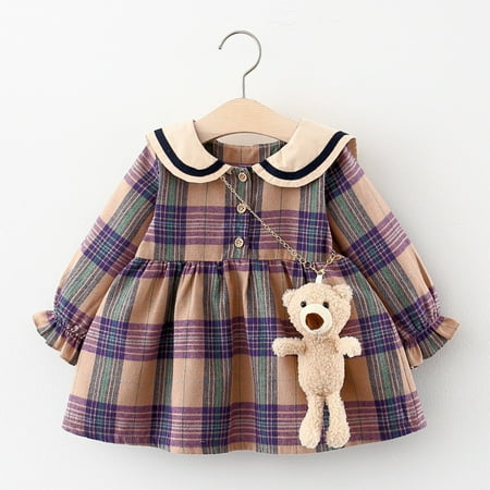 

Adarl Toddler Girls Kids Plaid Party Dress BEAR Gift Purple 1-2 Years