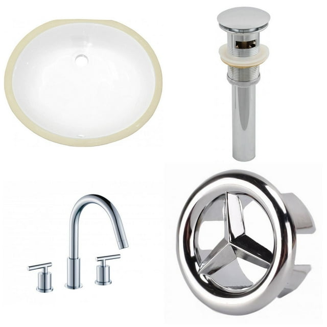 19.5-in. W CUPC Oval Bathroom Undermount Sink Set In White - Chrome Hardware - Overflow Drain Incl. AI-26045