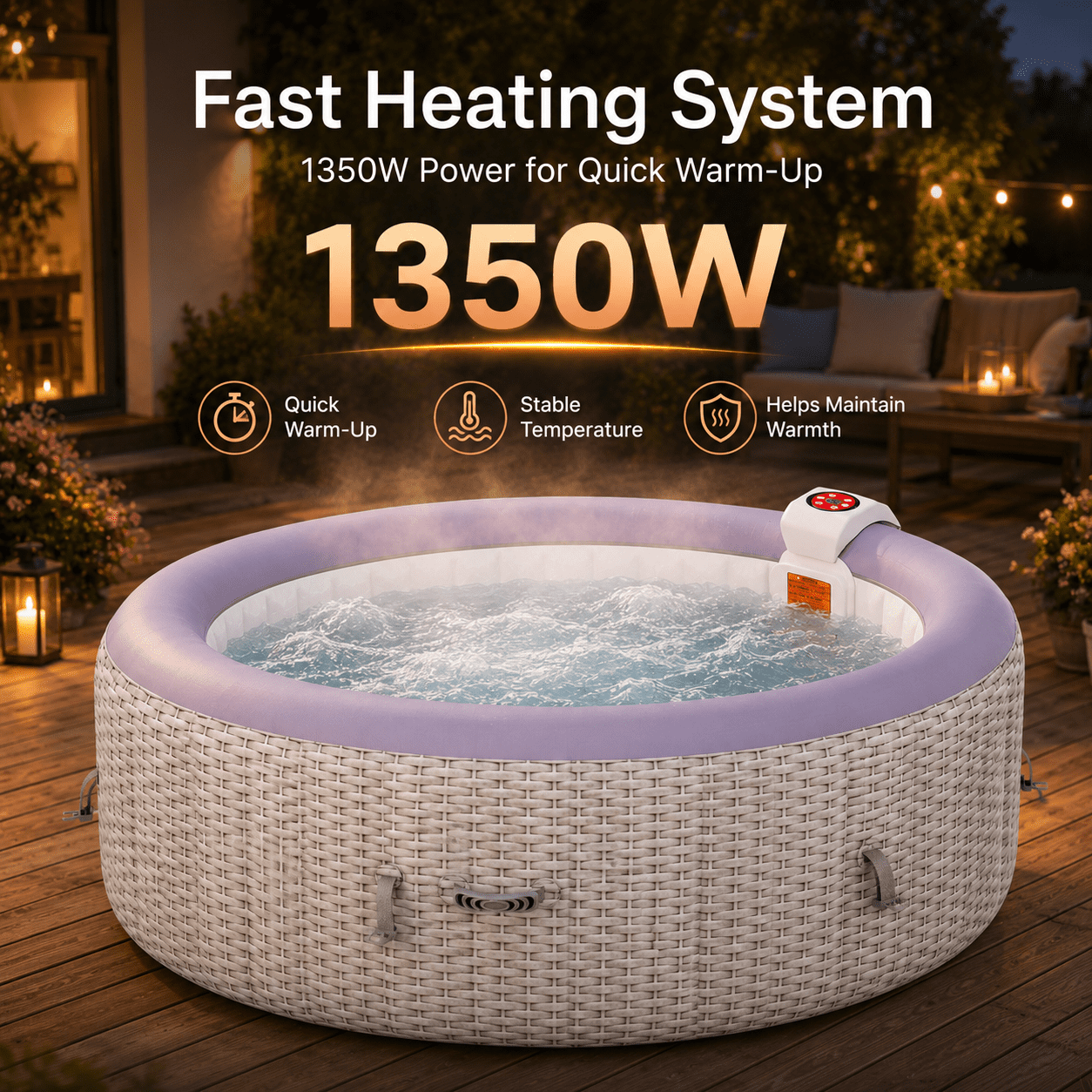 Segmart Inflatable Hot Tub for 2-4 People, Portable Outdoor Spa w/Built-in Pump, Home Spa Tub w/ 110 Bubble Jets, Heating & Filtration System, Includes Cover, Ground Mat & 2 Cup Holders
