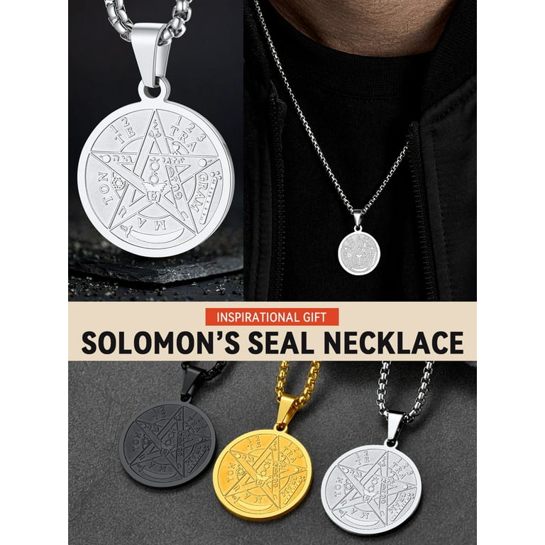 Wiccan Talisman Necklace - Tetragrammaton & Seal Of Solomon Pentacle Pendant (Adjustable, Tibetan Silver)