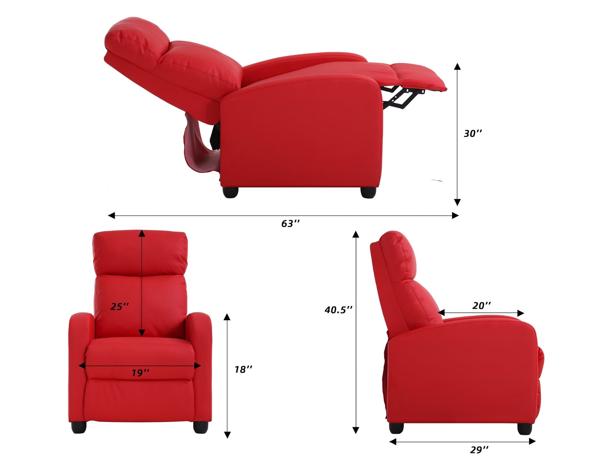 YRLLENSDAN Recliner Chair for Living Room Home Theater Seating Single Reclining Sofa Lounge with Padded Seat Backrest (Red)