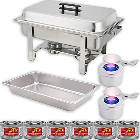Chafing Dish Buffet Set w/Fuel — Water Pan + Food Pan (8 qt) + Frame + 2 Fuel Holders + 6 Fuel Cans – Warmer Kit