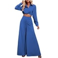 thumbnail image 2 of YHAJDS Two Piece Set for Women,Womens Pants Suit Solid Color Long Sleeve Lapel Knit Sweater Top with Pants Ladies Warm Fall Winter Fashion Casual Suit, 2 of 5