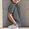thumbnail image 2 of Dagugfen Cotton Linen Button down Shirts for Teen Boy Short Sleeve Collared Neck Lightweight Breathable Summer Casual Shirts 5-15 Years, 2 of 8