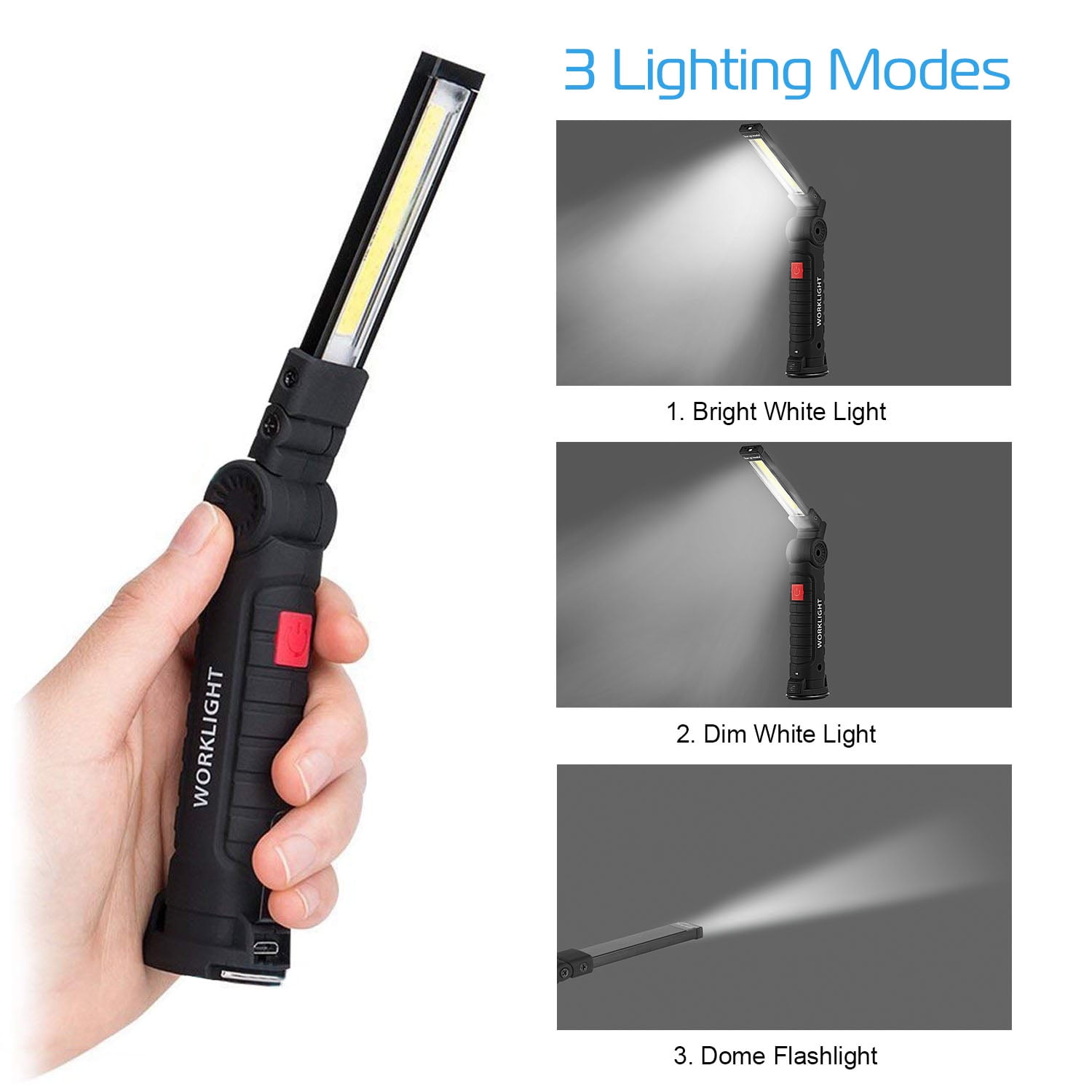 COB LED Rechargeable Work Light Magnetic Flashlight Foldable Torch Lamp 5 Modes 