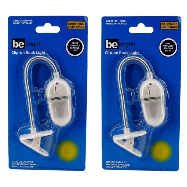Clipon Book Light, Portable Reading Light, 7.75in, (2 Pack, White