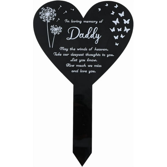 Heart Shaped Garden Stake for Daddy Memorial Remembrance Plaque Stakes for Cemetery Acrylic Grave Waterproof Sympathy Garden Stake for Yard Grave Cemetery