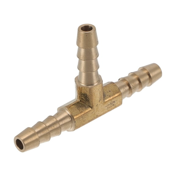 Brass Hose Barb Fitting 1/4" T Shaped 3 Way Connector for Air Water Oil Gas Fuel 1 Pcs Gold Tone