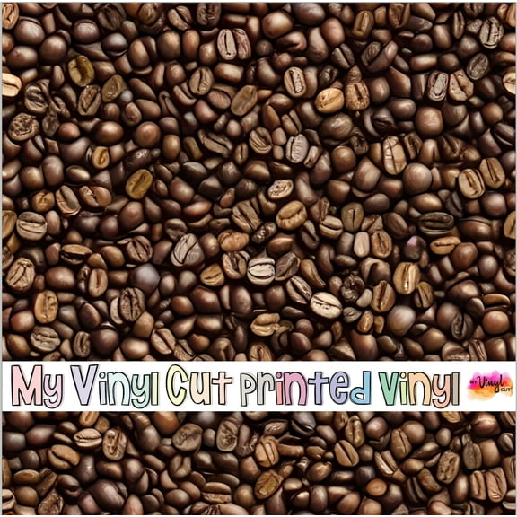 Printed Adhesive Vinyl Coffee Beans Pattern Permanent Adhesive (Large Scale)