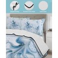 thumbnail image 2 of Quilt King Size Bedding Set, Octopus Coastal Reversible Summer Quilt 3 Pieces, Nautical Seaside Coral Starfish Conch Lightweight Bedspreads Coverlets with 2 Pillow Shams for All Seasons, 2 of 4