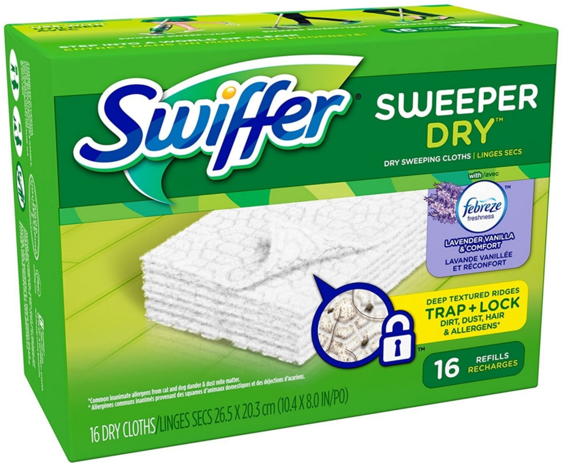 Packaging May Vary Lavender & Vanilla Comfort Swiffer Sweeper Dry Sweeping Pad Multi Surface Refills for Dusters Floor mop 16 Count
