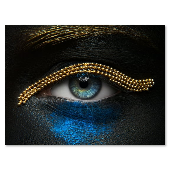 Designart ' Girl Eyes With Gold Chain and Blue Pigment ' Modern Canvas Wall Art Print
