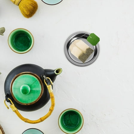 FOMIYES OUNONA 1 Set Tea Bag Holder and Saucer Small Round Stainless Steel Tea Cup Coaster and Utensil Organizer