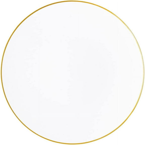 (1 PACK) EcoQuality 13" inch Round Charger Hammered White Plastic Plates with Gold Rim - China Like Party Plates, Heavy Duty Large Disposable Dinner Salad Plate Weddings, Serveware