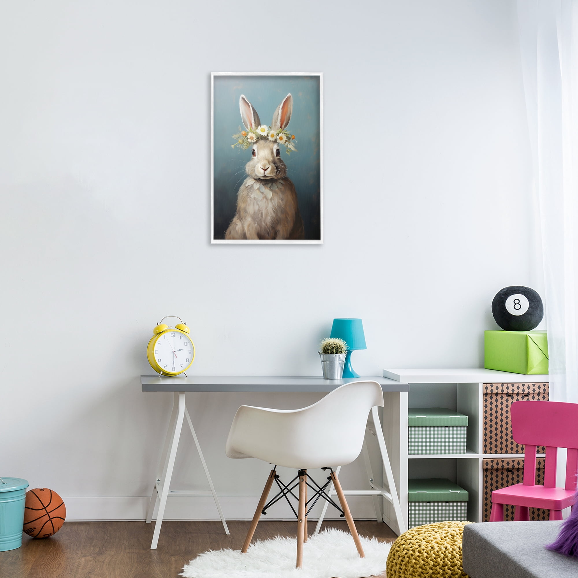 Stupell Industries Daisy Crowned Bunny Portrait White Framed Giclee Art, design by Heidi Kuntz