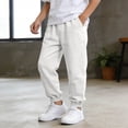 thumbnail image 2 of HBGVBA Boys Linen Casual Long Pants,Linen Like Solid Color Pants Elastic Waist Pocket Cuffed Trousers for 5-15 Years Sports Daily Pants, 2 of 5