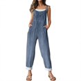 thumbnail image 6 of WTOBBY Women's Floral Printed One-Piece Pants Jumpsuit, Casual Loose Fit with Retro Straps in Cotton and Linen Blend, Perfect for Comfortable Fashion,CyanXL, 6 of 6