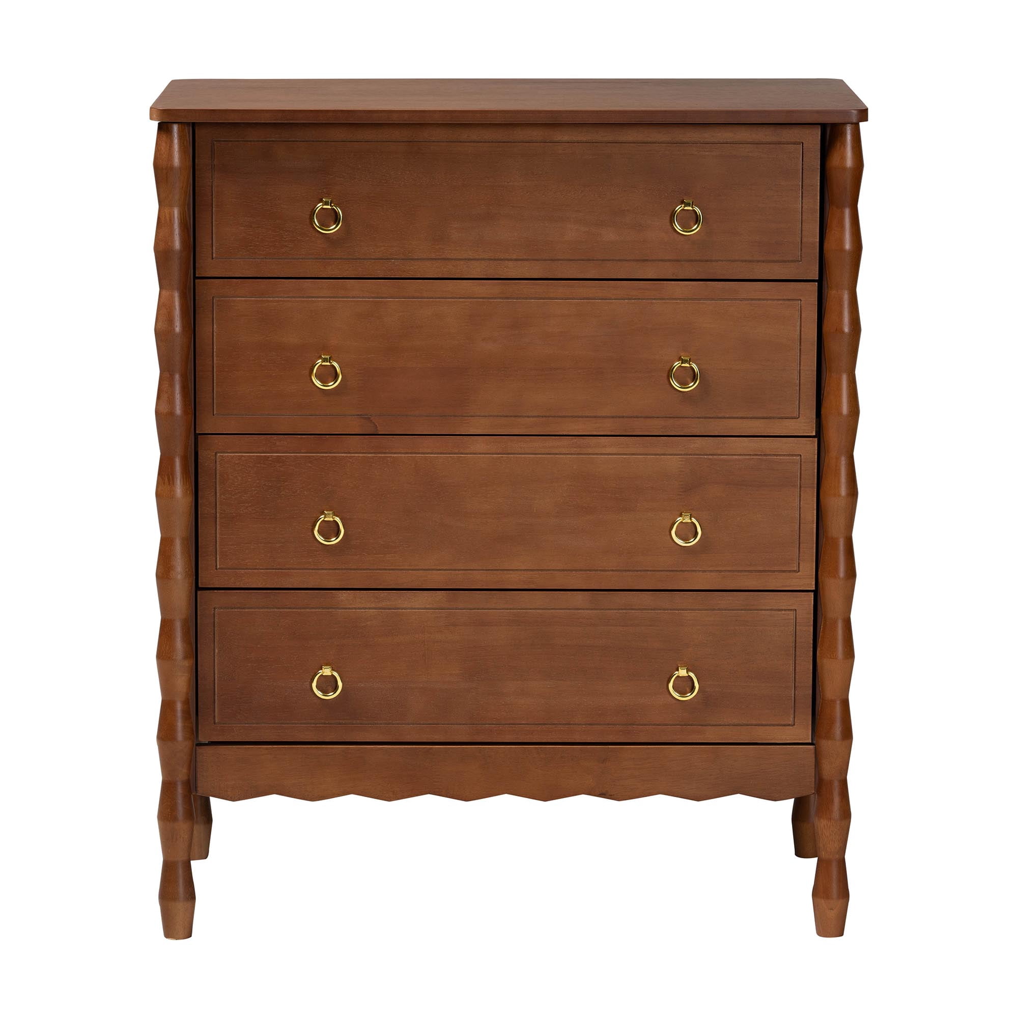 Baxton Studio Seamus Mid-Century Modern Chest, 4-Drawer, Walnut Brown
