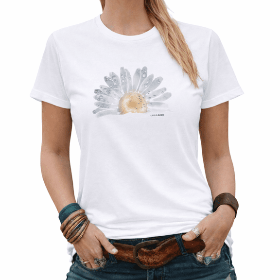 Water Drop Daisy Floral Womens Print Tshirt Graphic Tees Black/White S-5XL Tops