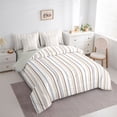 thumbnail image 2 of Castle Fairy Minimalist Vertical Stripe 7-Piece Twin Bedding,Geometric Thin Line Bedding Comforter Set,Beige Brown Gray,Reversible, 2 of 7
