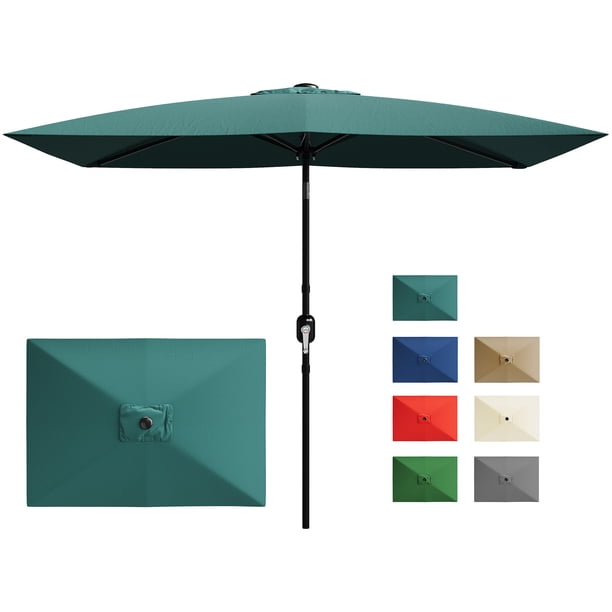 QinaQin Sombrilla rectangular para patio de 10 x 6.5 pies, con manivela, botón de inclinación y 6 varillas resistentes, ideal para jardín, deck o césped