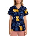 thumbnail image 4 of Kixjoy Scrubs Tops for Women Plus Size Medical Animal Printed Scrubs V Neck Stretchy Short Sleeve Top Lightweight Casual Womens Uniform Tops with Pockets, Dark Blue L, 4 of 6