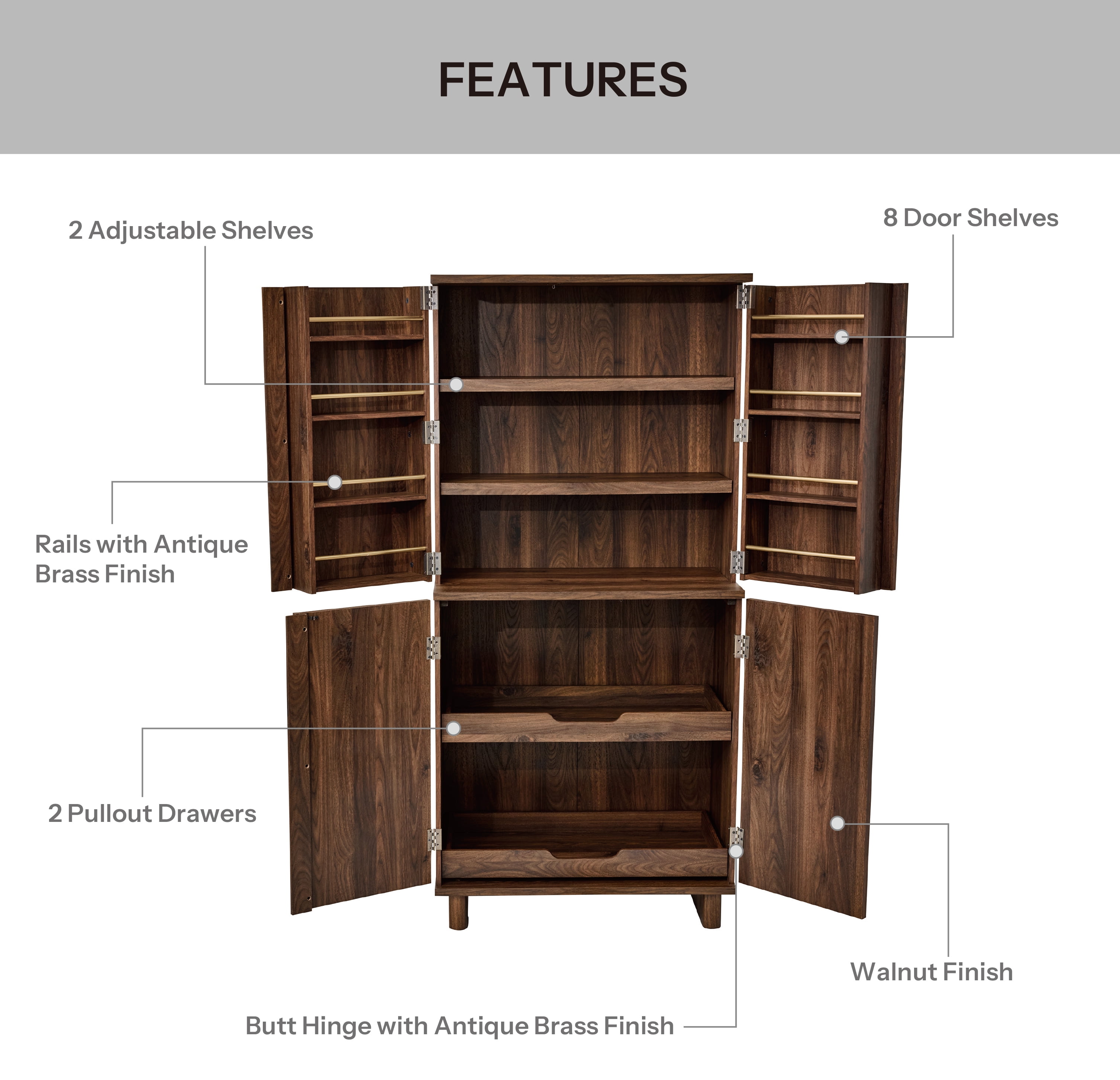 Better Homes & Gardens Lillian Storage Pantry, Walnut